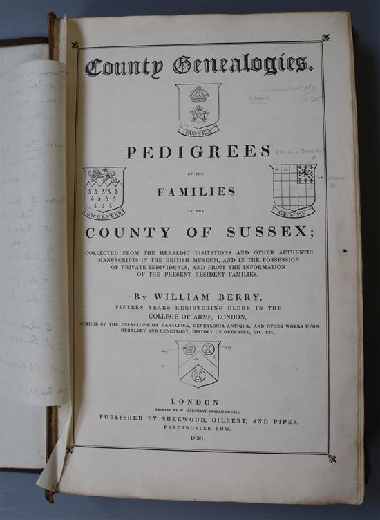 Berry, William - County Geneaologies, The County of Sussex, with hand-coloured armorials, plus extra